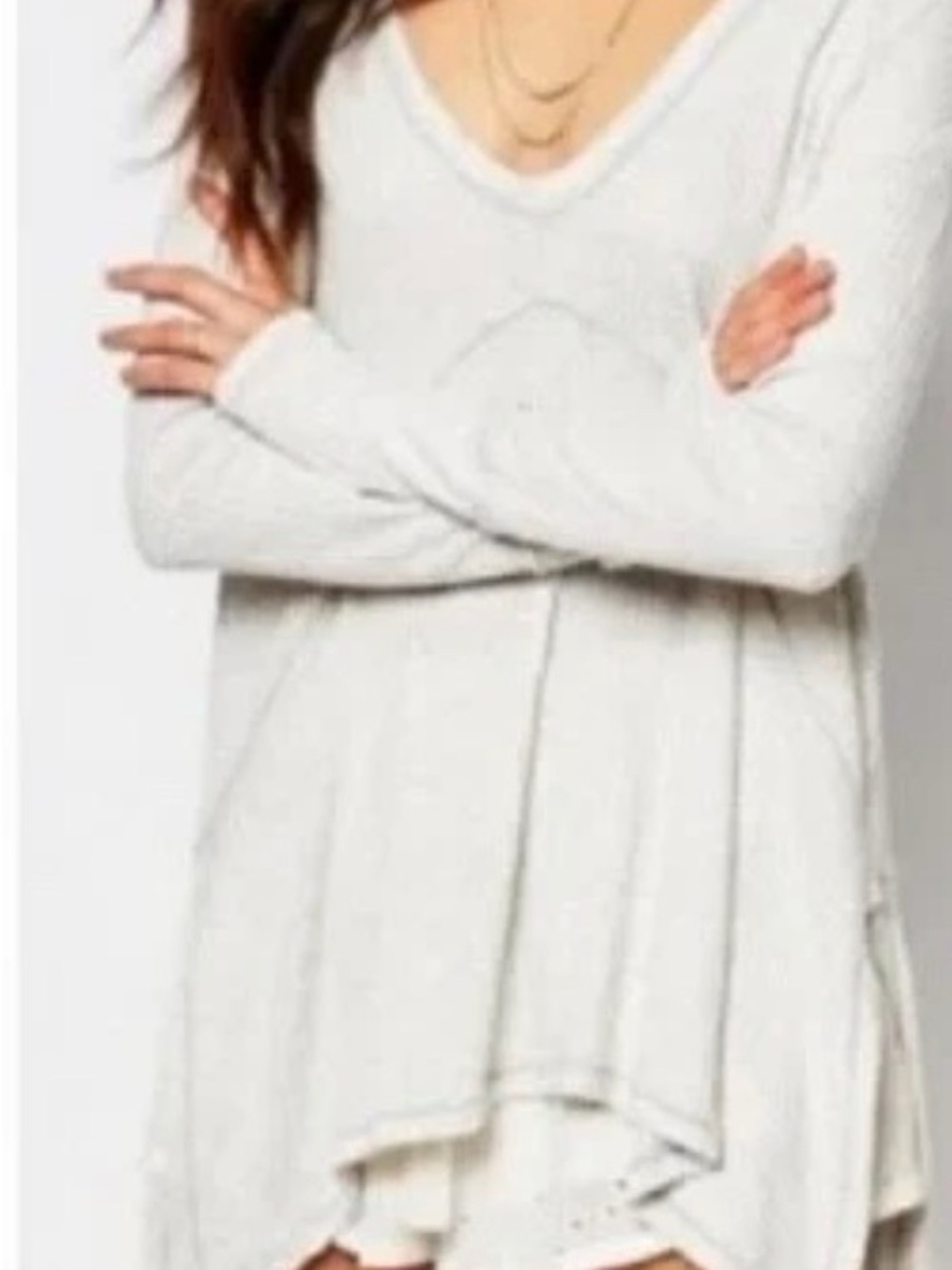 Free People We The Free Sunset Park Thermal V-Neck Tunic Top Grey Small